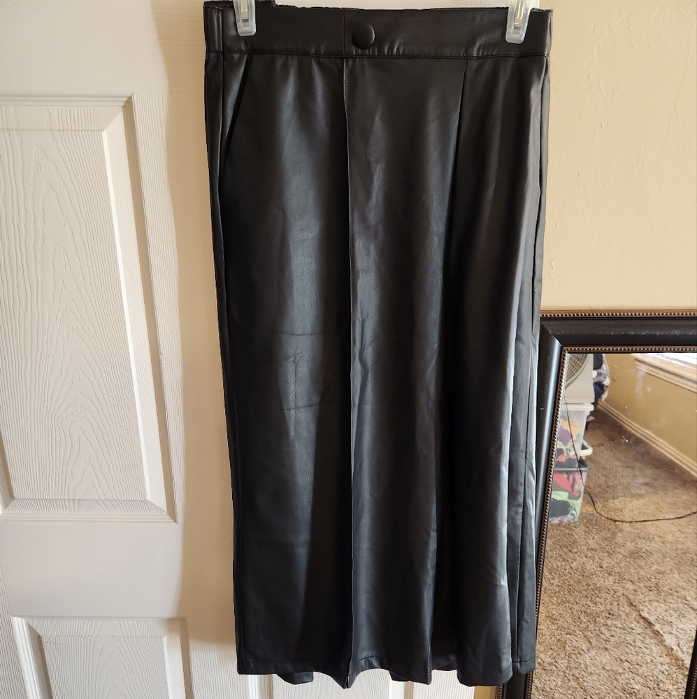 Black Vegan Leather Capri